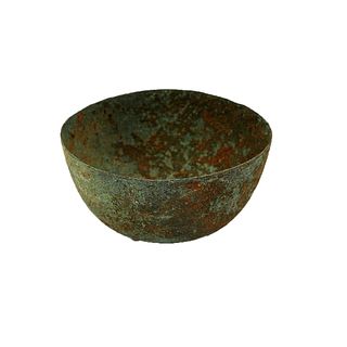 Ancient Near Eastern Luristan Bronze Bowl c.8th century BC. Size 4 3/4 inches diameter x 2 1/2 inches high. Fine Ancient Near Eastern Luristan thick B