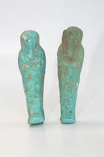 Lot of 2 Ancient Egyptian Blue Faience Ushabti Figures c.664-332 BC.
