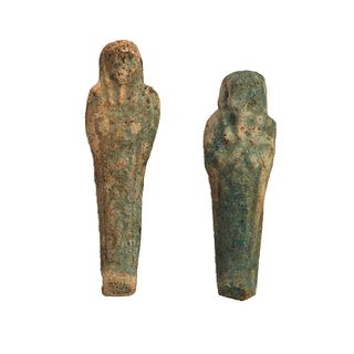 Lot of 2 Ancient Egyptian Blue Faience Ushabti Figures c.664-332 BC. 