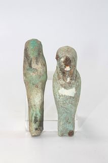 Lot of 2 Ancient Egyptian Blue/Green Faience Ushabti Figures c.664-332 BC.