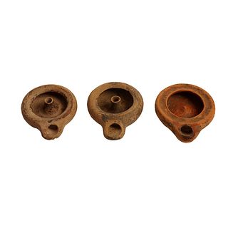 Lot of 3 Ancient South Italian Greek Terracotta Oil Lamps c.350 BC. 
