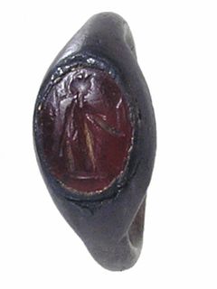 Ancient Roman Silver Ring with Carnelian Intaglio of Fortuna 2nd -3rd Century CE