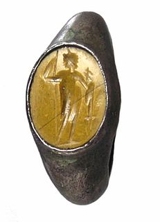 Ancient Roman Silver Ring with Yellow Jasper Intaglio c. 3rd -4th Cent. CE