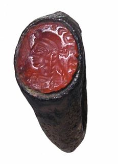 Ancient Iron Sassanian Ring with a Carnelian Intaglio of the Bust of a Woman 2nd -4th Cent. CE