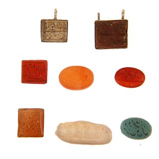 Lot of 8 Islamic Ring Stone Seals c.18th century. Size 15-30 mm. Fine carved Agate ring stone Seals with Arabic Calligraphy.