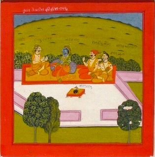 India, 18th century Painting Of  Krishna With Sadhu And Devotees.