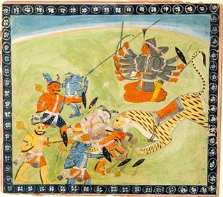 India, ILLUSTRATIONS FROM A DEVI MAHATMYA SERIES: DURGA FIGHTING