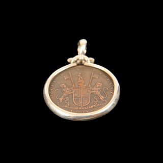 Antique Bronze Coin Admiral Gardner 1808 Set in Silver Pendant. 