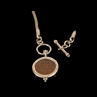 Ancient Armenia Bronze Coin Set in Silver necklace.
