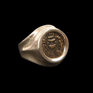 Ancient Holy Land 1st Revolt  Bronze Coin Set in Silver Ring. 