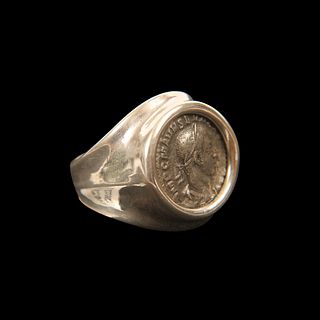 Ancient Roman Silver Coin Severus Alexander Set in Silver Ring.