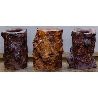 Asian Style Carved Burl Wood Stumps