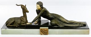 E. Menneville (French, 20th Century) Art Deco Spelter and Ivorine Statue