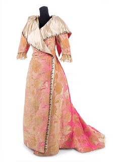 Mrs Donovan Labelled Embroidered Silk Satin, Faille and Velvet Morning Dress 1896