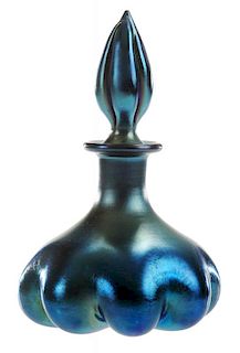 Steuben Blue Aurene Perfume Bottle