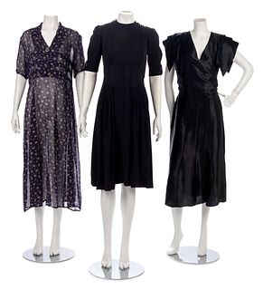 Three Dresses; Two Black, One Floral Print, 1930 - 80s*