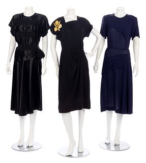 Three Dresses; Two Black, One Blue, 1940s