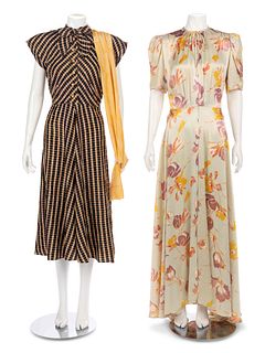 Two Plaid and Floral Dresses, 1940s