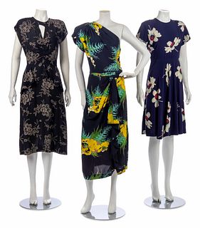 Three Floral Dresses, 1940s 