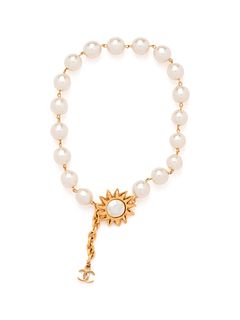 Chanel Large Faux Pearl Necklace with Gold Flower, Early 1980s