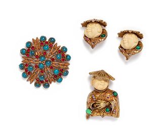 Three Har Costume Jewelry Pieces; One pair of Har Earrings, Two Brooches, 
