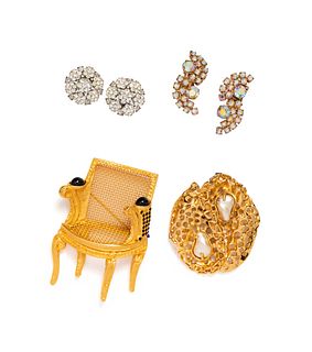 Collection of Costume Jewelry; Two Paris of Trifari Earrings, One Trifari Brooch, One Karl Largerfeld Brooch, 