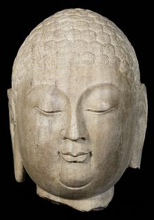 Chinese Carved Limestone Head of Buddha