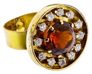 18k Gold, Citrine and Diamond Ring