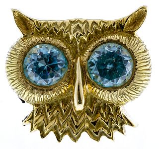 Ron Ray 18k Gold and Blue Topaz Owl Ring