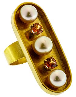 18k Gold, Citrine and Pearl Ring