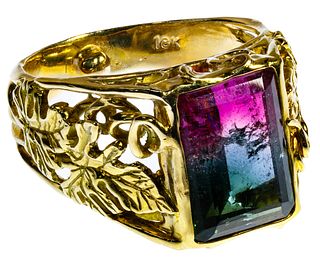 Ron Ray 18k Gold and Watermelon Tourmaline Ring