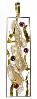 18k Gold, Pearl and Ruby Pendant