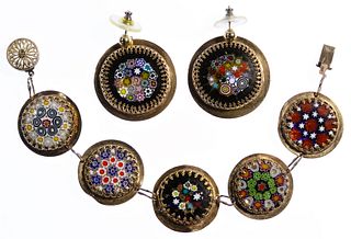 14k Gold and Millefiori Disk Bracelet and Earrings