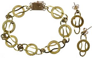 14k Gold Link Bracelet and Pierced Earrings