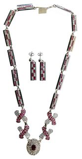 14k White Gold, Ruby and Diamond Necklace and Earrings