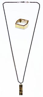 14k Multi-Color Gold Ring and Pendant on Necklace