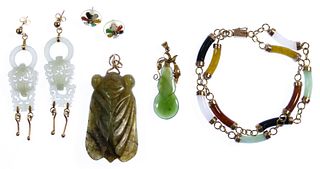 14k Gold, Nephrite Jade and Jadeite Jade Jewelry Assortment