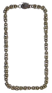 18k / 14k Gold and Gemstone Byzantine Link Necklace