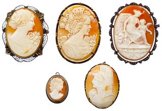 Mixed Silver (925, 800) Framed Carved Shell Cameo Pin / Pendant Assortment