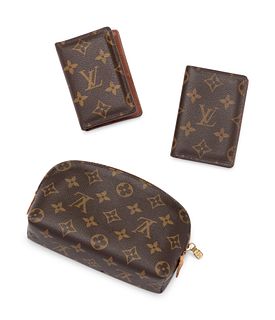 Two Louis Vuitton Wallets and One Cosmetics Pouch, 1980-2000s