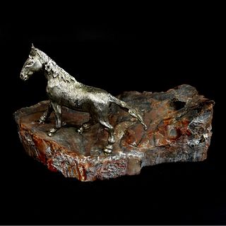 Vintage Solid Silver Stallion Mounted on Geode
