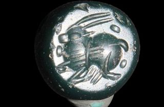 Ancient Sassanian Green Jasper Stamp Seal ca. 3rd to 7th cent. A.D.