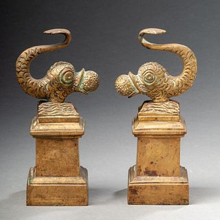 Pair of Bronze Dolphin Mantle Ornaments.