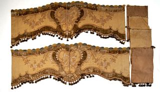 Pair of English Silk and Velvet Embroidered Applique Valances.