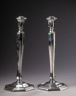 Pair of Large Derby Silver Plate Candleholders.
