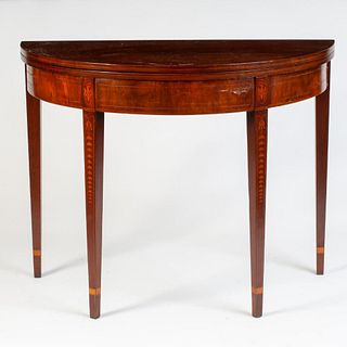 Federal Style Inlaid Mahogany Demilune Card Table.