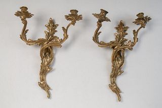 Pair of French Cast Brass Sconces.