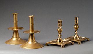 Two Pairs of Colonial Williamsburg Brass Candlesticks.