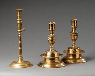 Three Metropolitan Museum of Art Brass Candlesticks.