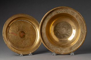 Two Engraved Brass Dishes.